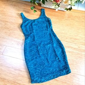 Charlotte Russe Teal Jaquard/Netted Bodycon Dress with Cutouts